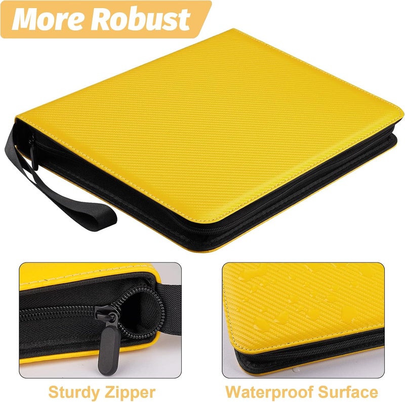 GERMUN 4 Pocket Card Binder, Premium Zip Trading Card Binder, 400 Double Sided Pocket PU Card Collection Binder, Collector Card Album, Card Folder for MTG, TCG, Sports Cards, Game Cards (Yellow) - Image 2